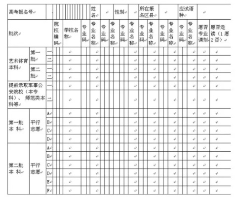 怎么填补高考志愿填报表