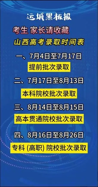 运城高考志愿录取时间